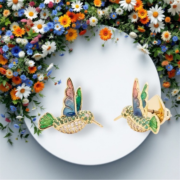 kate spade Jewelry - Kate Spade Hummingbird Earrings with Green and Gold